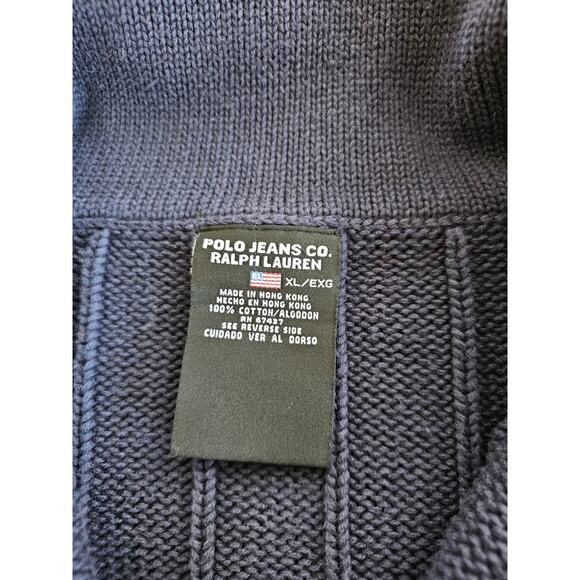 Vtg RALPH LAUREN Polo Jeans Sweater Men's XL Blue Pullover RL USA Flag Heavy - Picture 5 of 9